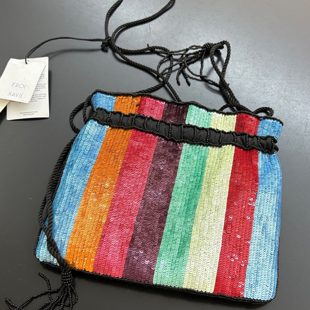 Multicolor Striped Sequin Clutch